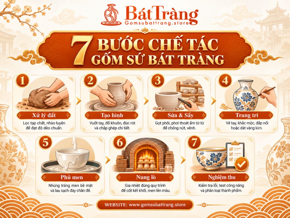 7 bước chế tác gốm sứ Bát Tràng
