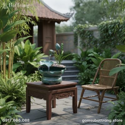 Thác nước tiểu cảnh nụ sen men xanh ngọc (cao 4...