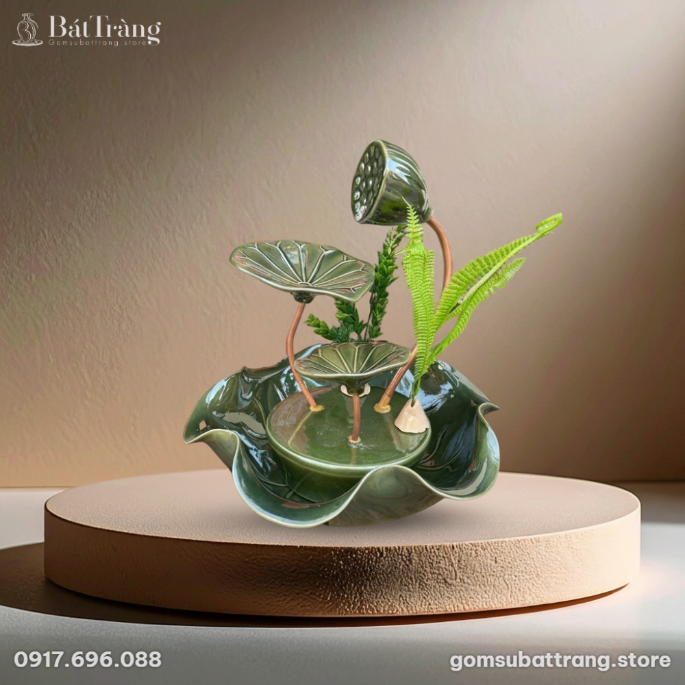 Thác nước tiểu cảnh để bàn nụ sen men xanh ngọc hỏa biến ST-TN02