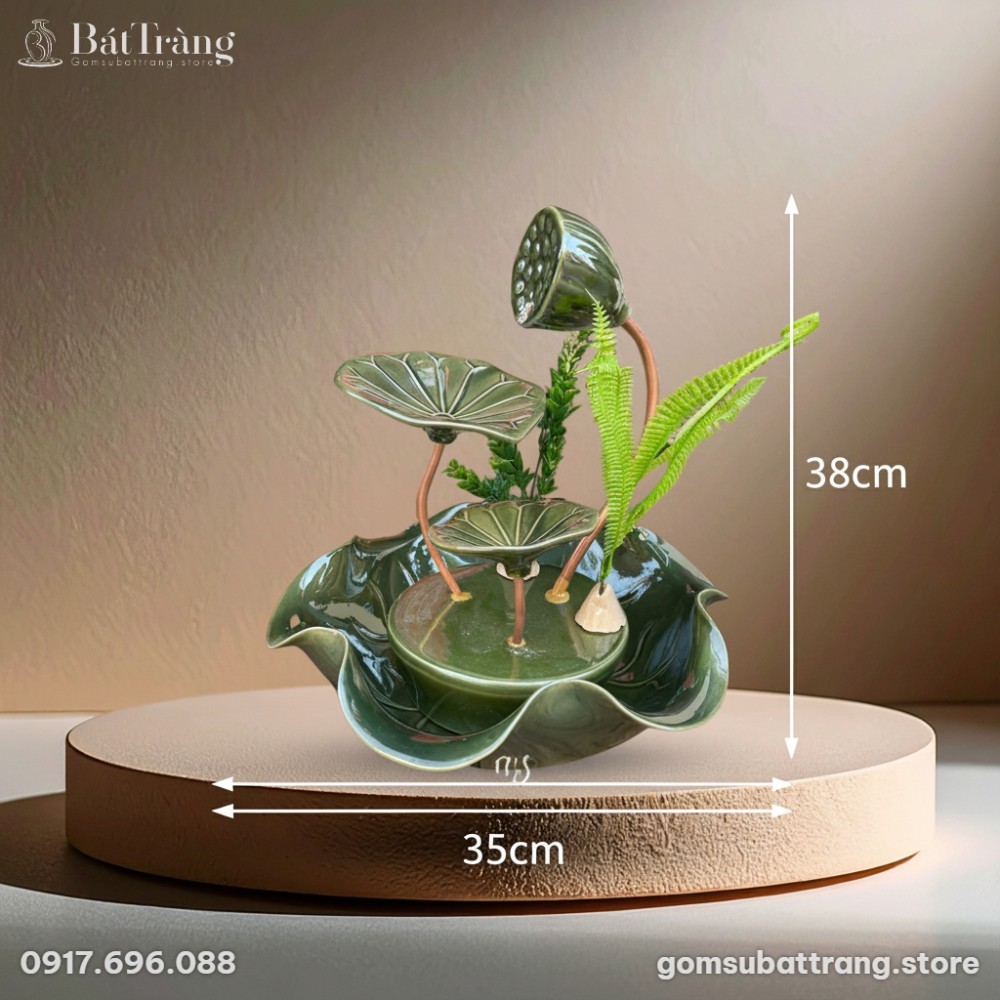Kích thước Thác nước tiểu cảnh để bàn nụ sen men xanh ngọc hỏa biến ST-TN02