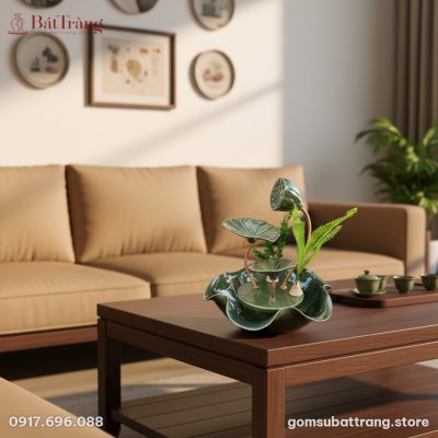 Thác nước tiểu cảnh nụ sen men xanh ngọc đặt tr...