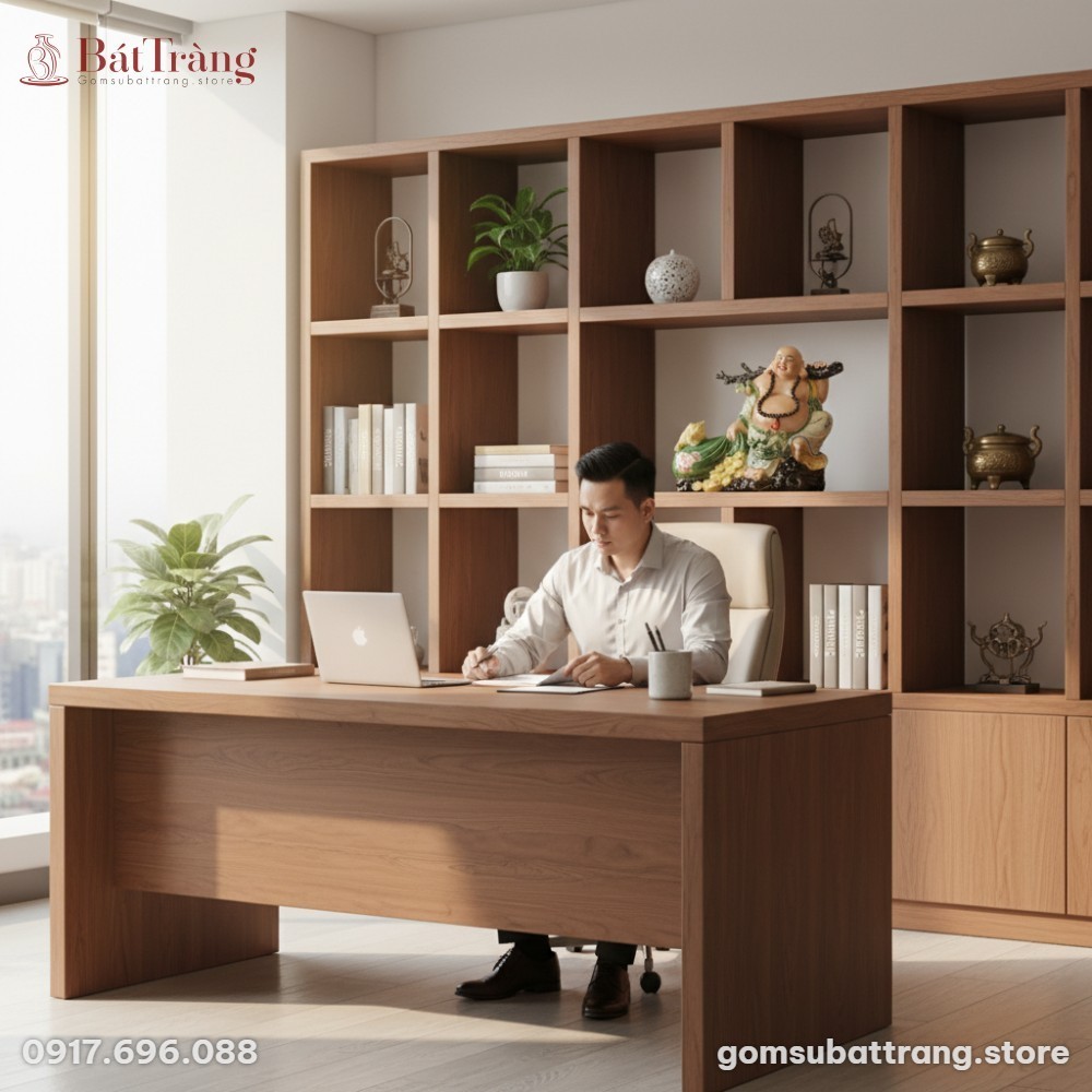 Một tượng Phật Di Lặc Bát Tràng đa sắc đặt tron...