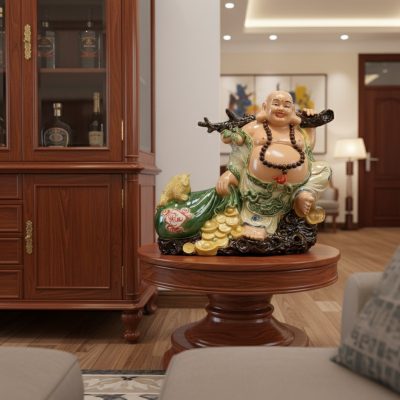 Một tượng Phật Di Lặc Bát Tràng đa sắc, men bón...