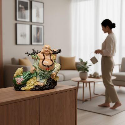 Tượng Phật Di Lặc Bát Tràng đa sắc đặt trên tủ ...