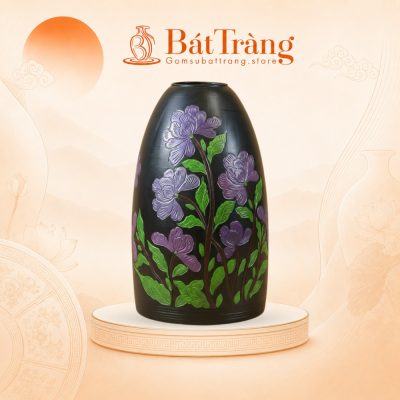 Lọ Hoa Dáng Chuông Họa Tiết Hoa Tím Bát Tràng ST-BH06