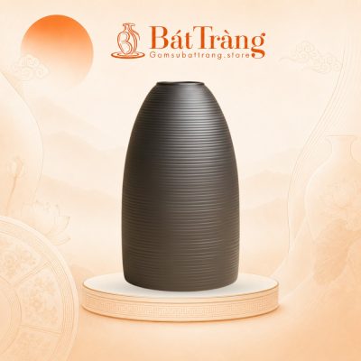 Lọ Hoa Dáng Chuông Vân Sọc Men Đen Bát Tràng ST-BH01