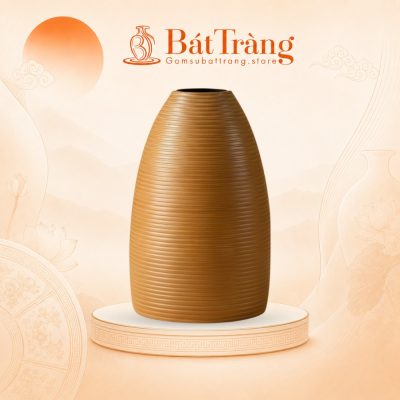 Bình Hoa Dáng Chuông Màu Nâu Vàng Vân Sọc Bát Tràng ST-BH02