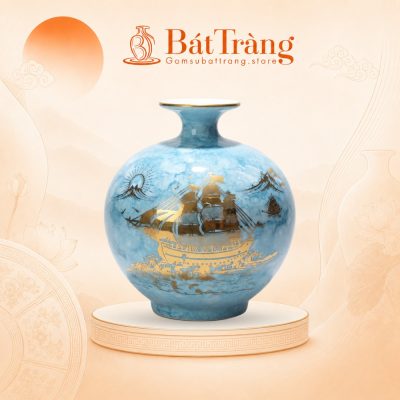 Bình hút lộc vân đá xanh dương Thuận Buồm Xuôi Gió vẽ vàng kim ST-HL01