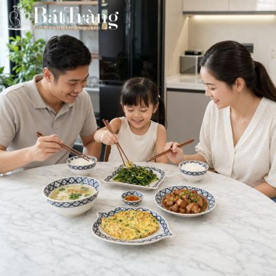 Bộ Bát Đĩa Men Kem Vẽ Họa Tiết Sọc Đen Trắng Hoa Chanh Bát Tràng ST-BD02 - Chi tiết 1