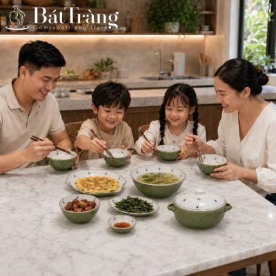 Bộ Bát Đĩa Men Ngọc Khắc Nổi Vẽ Chuồn Chuồn Trúc Bát Tràng ST-BD03 - Chi tiết 1
