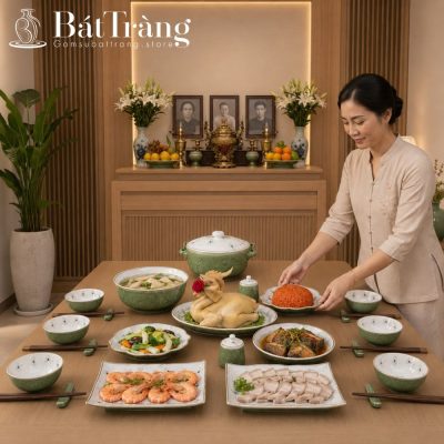 Bộ Bát Đĩa Men Ngọc Khắc Nổi Vẽ Chuồn Chuồn Trúc Bát Tràng ST-BD03 - Chi tiết 4