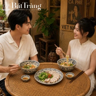 Bộ Bát Đĩa Men Rạn Giả Cổ Hoa Cúc Dây Xanh Lam Bát Tràng ST-BD04 - Chi tiết 2