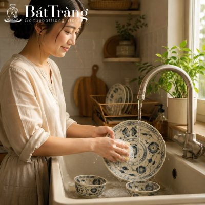 Bộ Bát Đĩa Men Rạn Giả Cổ Hoa Cúc Dây Xanh Lam Bát Tràng ST-BD04 - Chi tiết 3