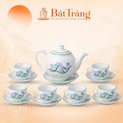 Bộ Trà Sứ Trắng Vẽ Sen Xanh Chỉ Xanh Bát Tràng ST-AC02 - Ảnh đại diện