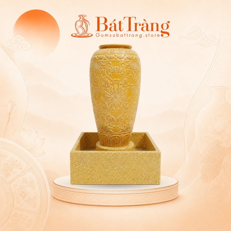 Chum nước men hoàng thổ khắc nổi hoa dây ST-CN06