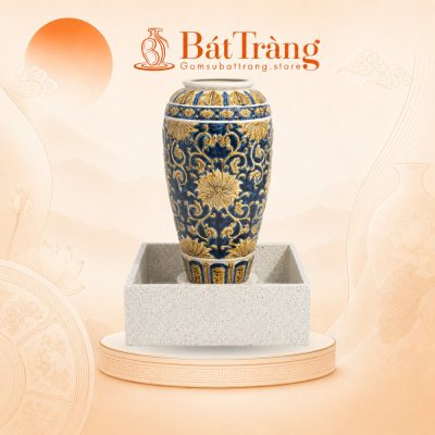 Chum nước men xanh vàng hỏa biến khắc nổi hoa dây ST-CN02