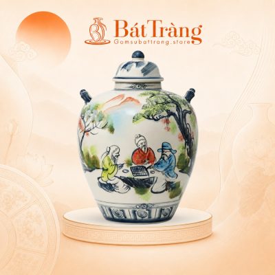 Vò Đựng Rượu Sứ Bát Tràng Men Màu Vẽ Tiên Ông Đánh Cờ ST-CR02