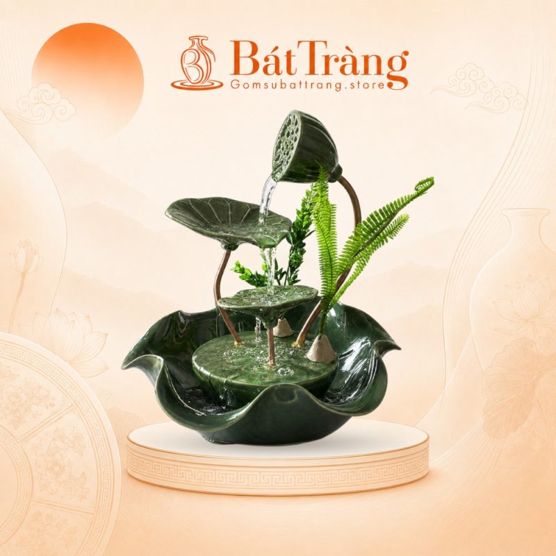 Thác nước tiểu cảnh để bàn nụ sen men xanh ngọc hỏa biến ST-TN02