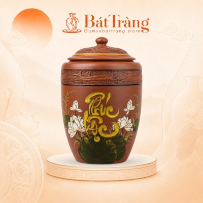 Hũ Đựng Gạo Gốm Chữ Phúc Lộc Hoa Sen Bát Tràng ST-HG01