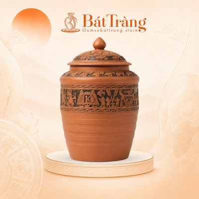 Hũ Gạo Khắc Nổi Đông Sơn Âu Lạc Gốm Bát Tràng ST-HG02