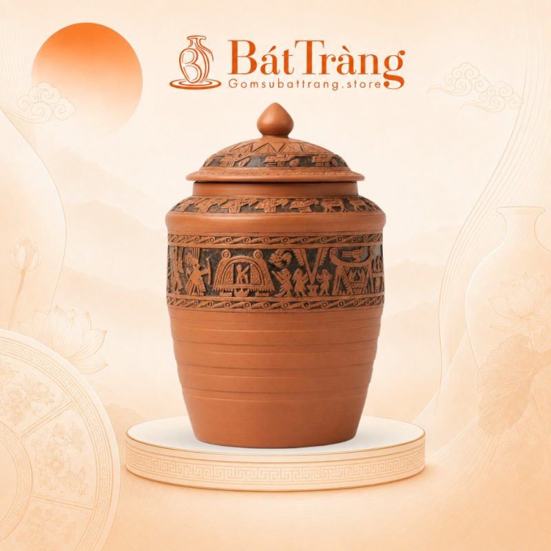 Hũ Gạo Khắc Nổi Đông Sơn Âu Lạc Gốm Bát Tràng ST-HG02