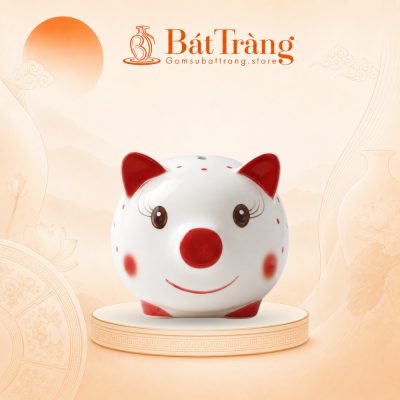 Lợn Đất Tiết Kiệm Chấm Bi Tai Đỏ Bát Tràng ST-HD01