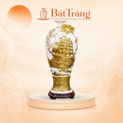 Mai bình Thuận Buồm Xuôi Gió dát vàng màu trắng BT-MB02