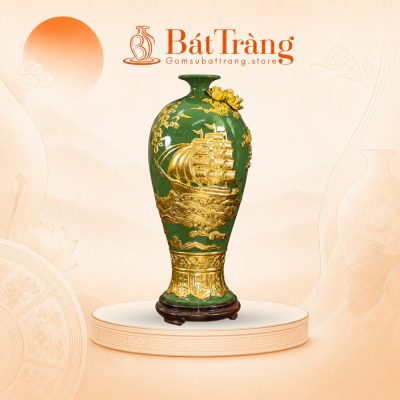 Mai bình Thuận Buồm Xuôi Gió dát vàng màu xanh lá ST-MB04