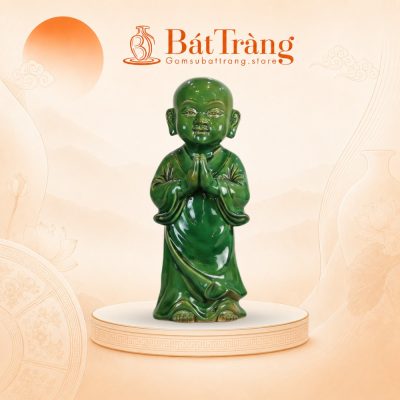 Tượng Tiểu Sư Chắp Tay An Nhiên Men Xanh Ngọc ST-TG01
