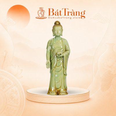 Tượng Phật A Di Đà Đứng Thanh Tịnh Men Ngọc Rạn ST-TG04