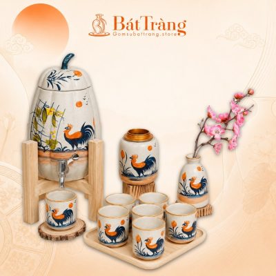 Bộ Bình Nước Dáng Quả Bí Gốm Bát Tràng Gà Trống Phát Tài Vẽ Tay ST-BBN04 - Ảnh đại diện