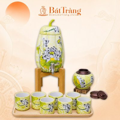 Bộ Bình Nước Dáng Quả Bí Gốm Bát Tràng Họa Tiết Sen An Nhiên ST-BBN10 - Ảnh đại diện