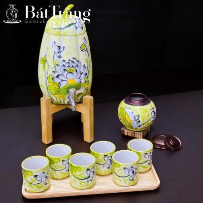 Bộ Bình Nước Dáng Quả Bí Gốm Bát Tràng Họa Tiết Sen An Nhiên ST-BBN10 - Chi tiết 3