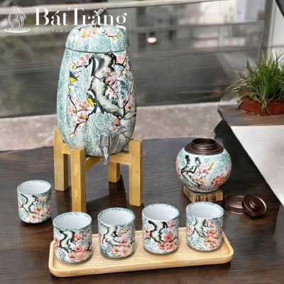 Bộ Bình Nước Dáng Quả Bí Gốm Sứ Bát Tràng Họa Tiết Hoa Đào ST-BBN15 - Chi tiết 3