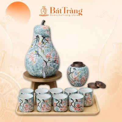 Bộ Bình Nước Dáng Quả Lê Gốm Sứ Bát Tràng Hoa Đào ST-BBN14 - Ảnh đại diện