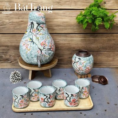 Bộ Bình Nước Dáng Quả Lê Gốm Sứ Bát Tràng Hoa Đào ST-BBN14 - Chi tiết 4