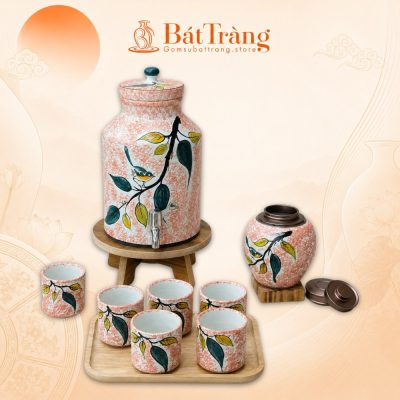 Bộ Bình Nước Dáng Trụ Đứng Gốm Bát Tràng Vẽ Cành Chim ST-BBN01 - Ảnh đại diện