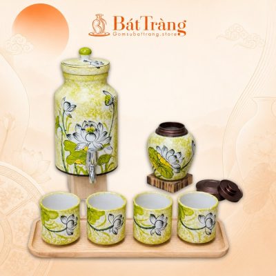 Bộ Bình Nước Dáng Trụ Đứng Gốm Sứ Bát Tràng Hoa Sen Thanh Khiết ST-BBN09 - Ảnh đại diện