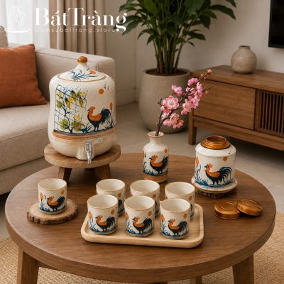 Bộ Bình Nước Dáng Đu Đủ Họa Tiết Gà Trống Phú Quý ST-BBN01 - Chi tiết 2