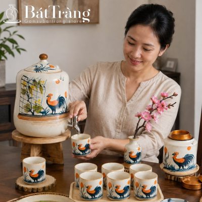 Bộ Bình Nước Dáng Đu Đủ Họa Tiết Gà Trống Phú Quý ST-BBN01 - Chi tiết 3