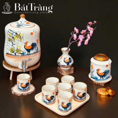 Bộ Bình Nước Dáng Đu Đủ Họa Tiết Gà Trống Phú Quý ST-BBN01 - Chi tiết 4