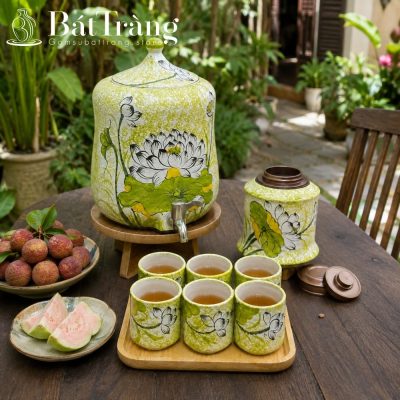 Bộ Bình Nước Dáng Đu Đủ Họa Tiết Sen Xanh Thanh Khiết ST-BBN08 - Chi tiết 1