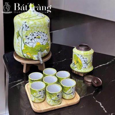 Bộ Bình Nước Dáng Đu Đủ Họa Tiết Sen Xanh Thanh Khiết ST-BBN08 - Chi tiết 3
