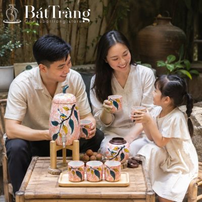 Bộ Bình Nước Gốm Sứ Bát Tràng Họa Tiết Chim Lá Mộc Mạc ST-BBN18 - Chi tiết 5