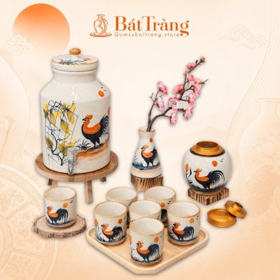 Bộ Bình Nước Gốm Sứ Bát Tràng Họa Tiết Gà Trống Dân Gian ST-BBN05 - Ảnh đại diện