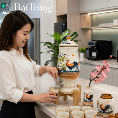 Bộ Bình Nước Gốm Sứ Bát Tràng Họa Tiết Gà Trống Vinh Hoa ST-BBN03 - Chi tiết 1