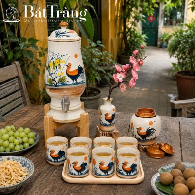 Bộ Bình Nước Gốm Sứ Bát Tràng Họa Tiết Gà Trống Vinh Hoa ST-BBN03 - Chi tiết 2