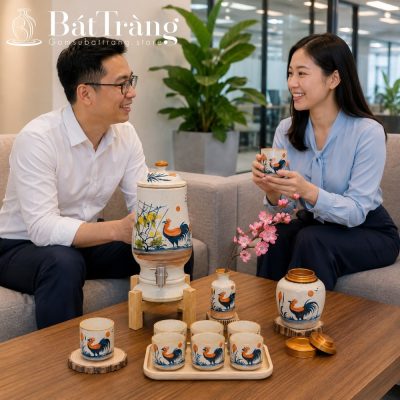 Bộ Bình Nước Gốm Sứ Bát Tràng Họa Tiết Gà Trống Vinh Hoa ST-BBN03 - Chi tiết 3