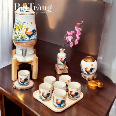 Bộ Bình Nước Gốm Sứ Bát Tràng Họa Tiết Gà Trống Vinh Hoa ST-BBN03 - Chi tiết 5