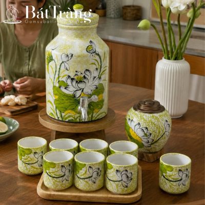 Bộ Bình Nước Gốm Sứ Bát Tràng Họa Tiết Sen Hạ Thanh Bình ST-BBN06 - Chi tiết 1